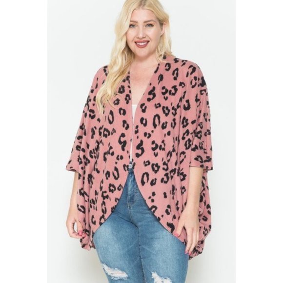 Pink Leopard Print open front Kimono Cardigan - Picture 5 of 6